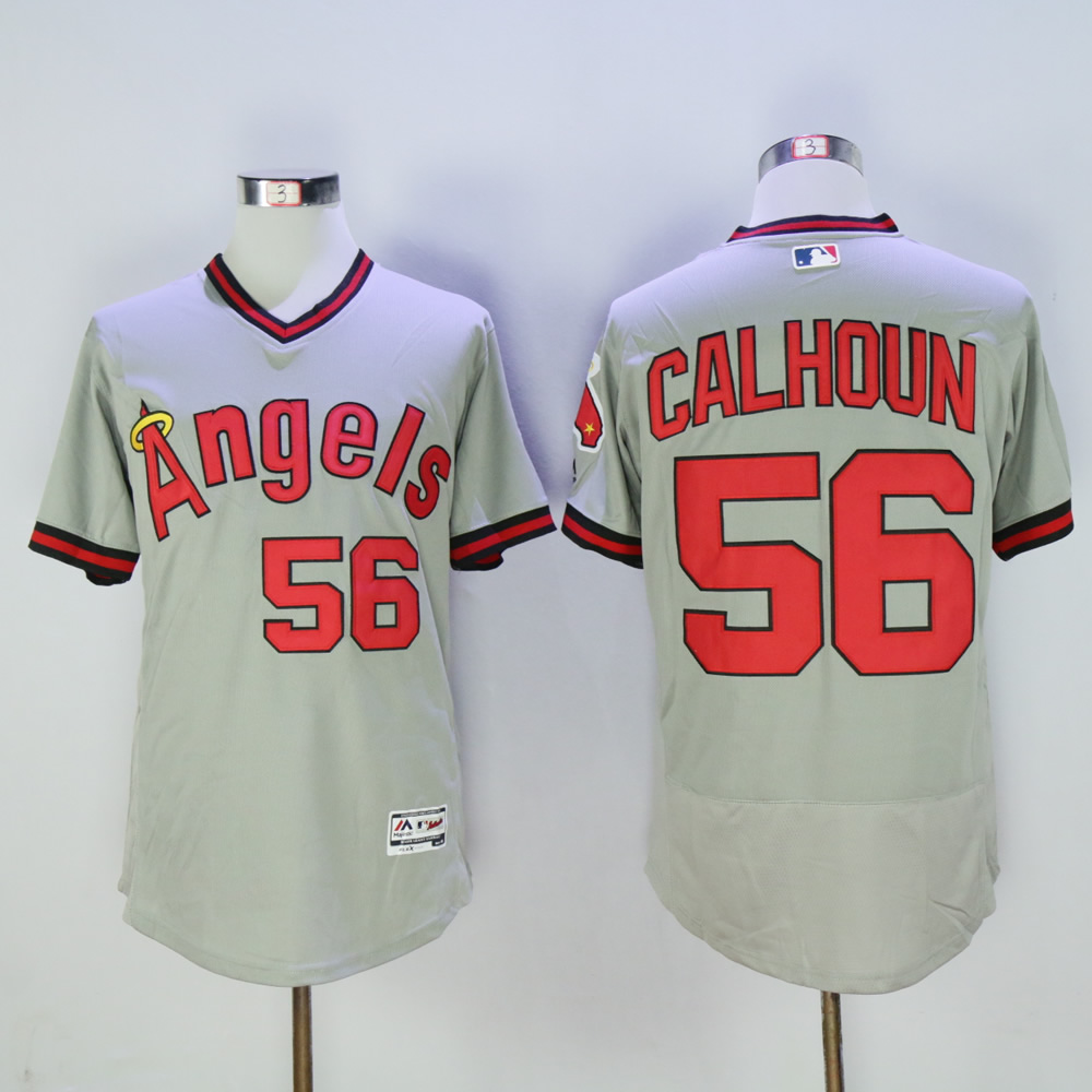 Men Los Angeles Angels #56 Calhoun Grey Throwback MLB Jerseys
